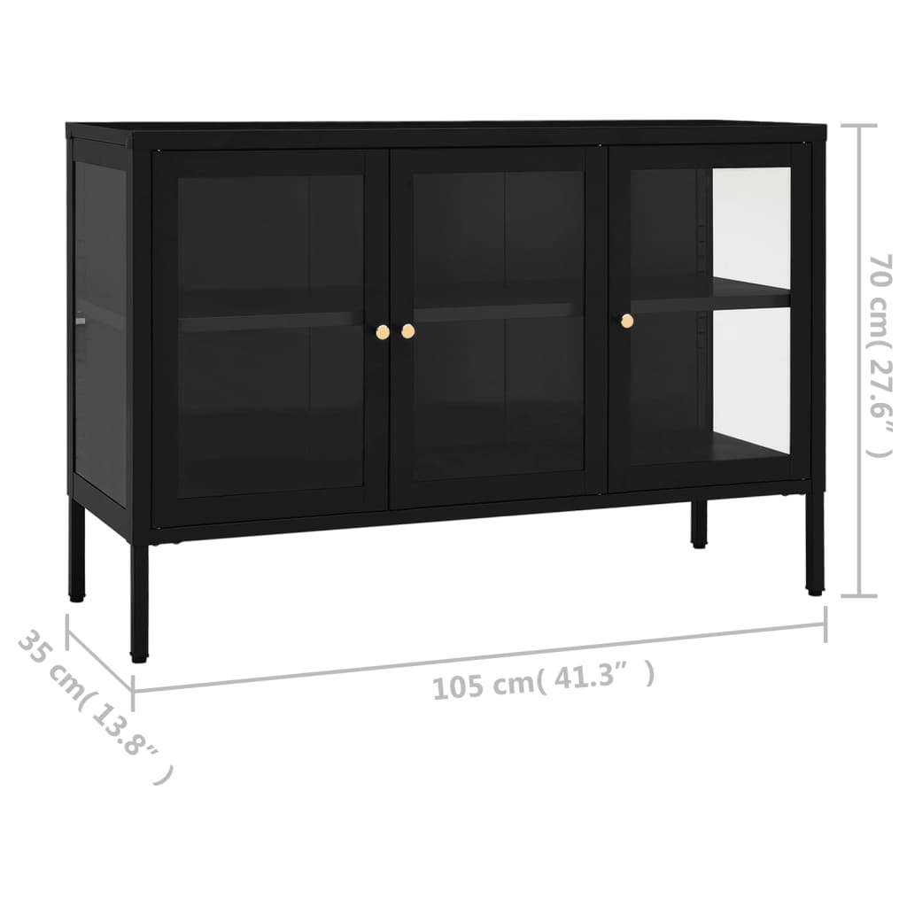 vidaXL Sideboard Black 105x35x70 cm Steel and Glass - Sudd