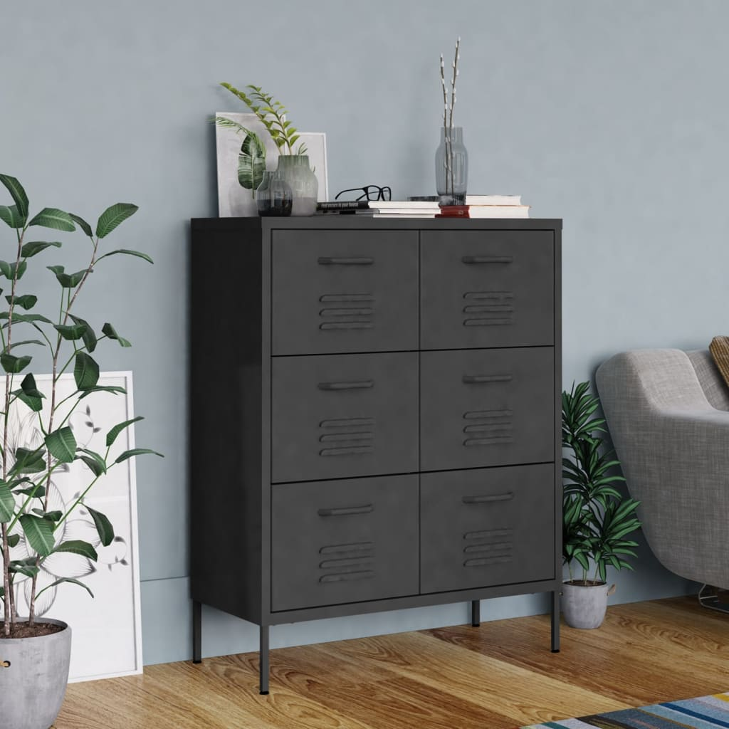 vidaXL Drawer Cabinet Anthracite 80x35x101.5 cm Steel - Sudd