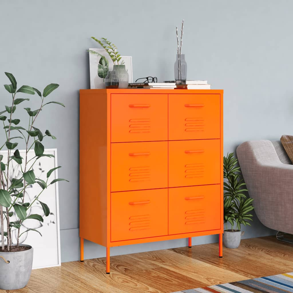 vidaXL Drawer Cabinet Orange 80x35x101.5 cm Steel - Sudd