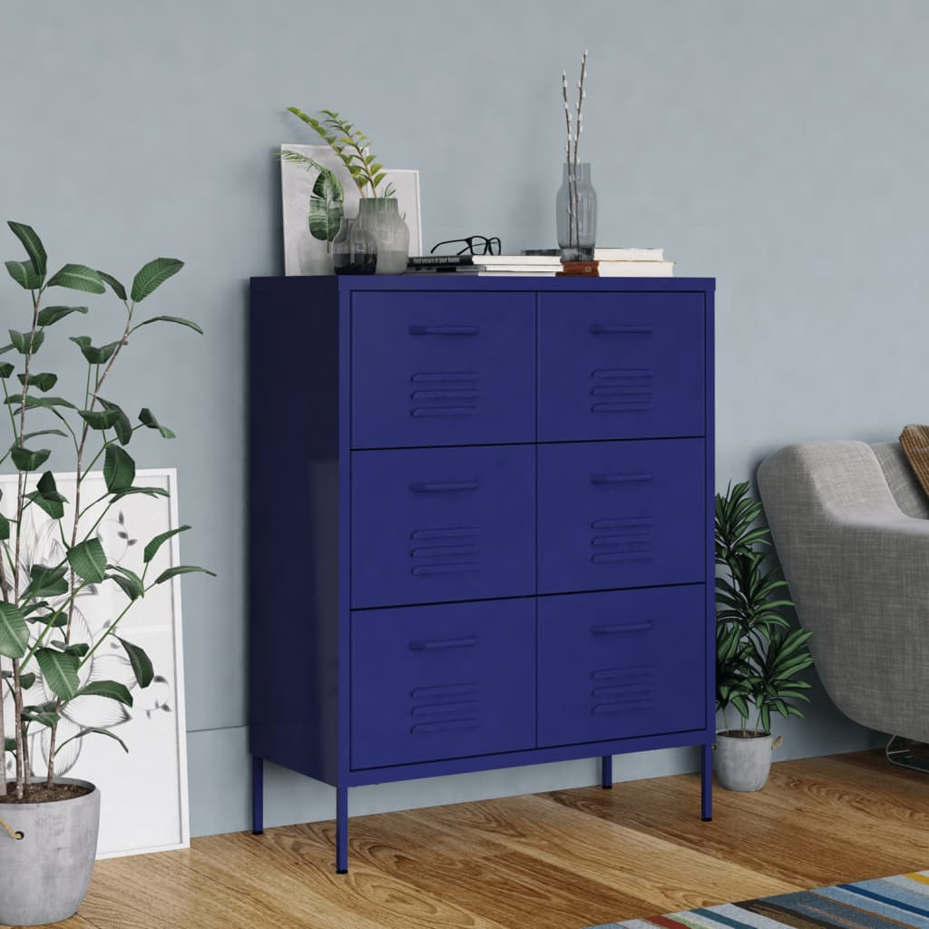 vidaXL Drawer Cabinet Navy Blue 80x35x101.5 cm Steel - Sudd