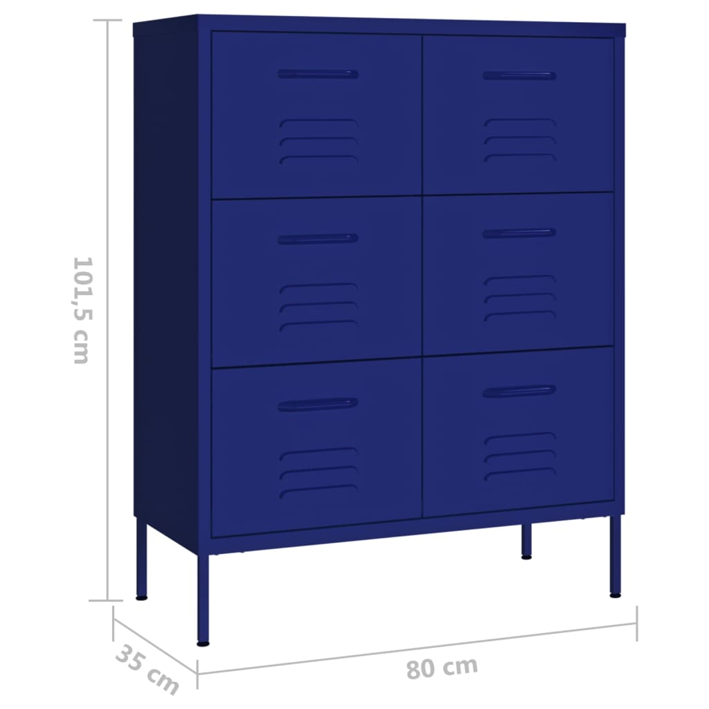 vidaXL Drawer Cabinet Navy Blue 80x35x101.5 cm Steel - Sudd