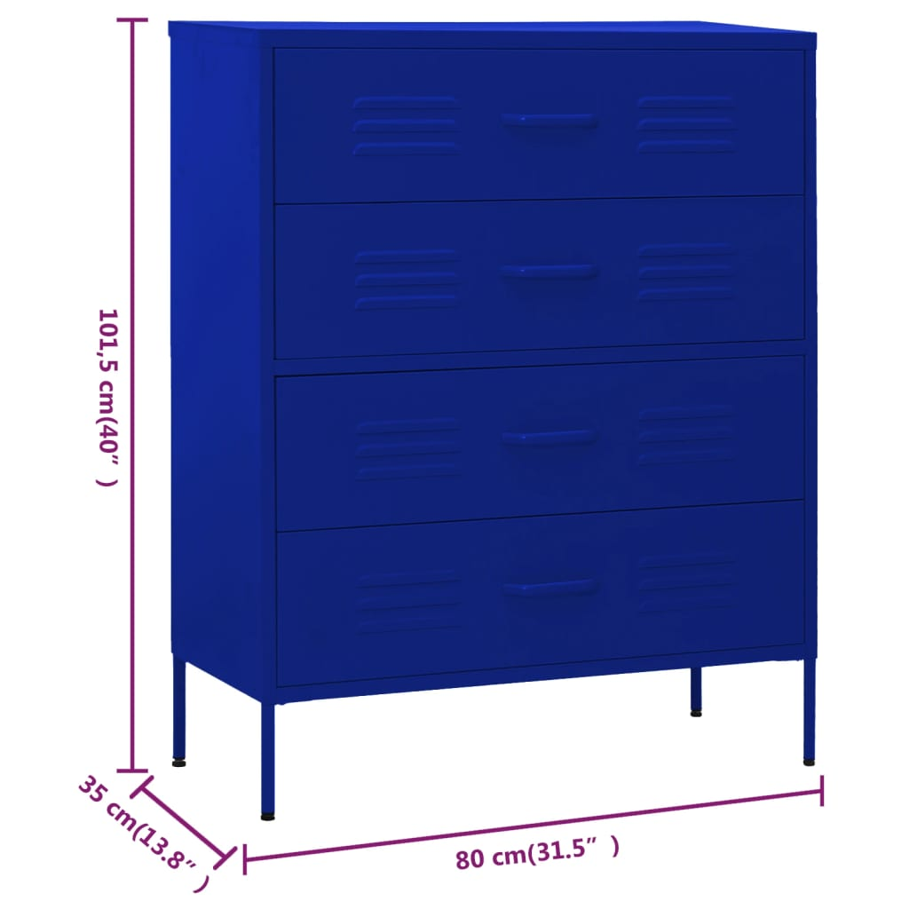 vidaXL Chest of Drawers Navy Blue 80x35x101.5 cm Steel - Sudd