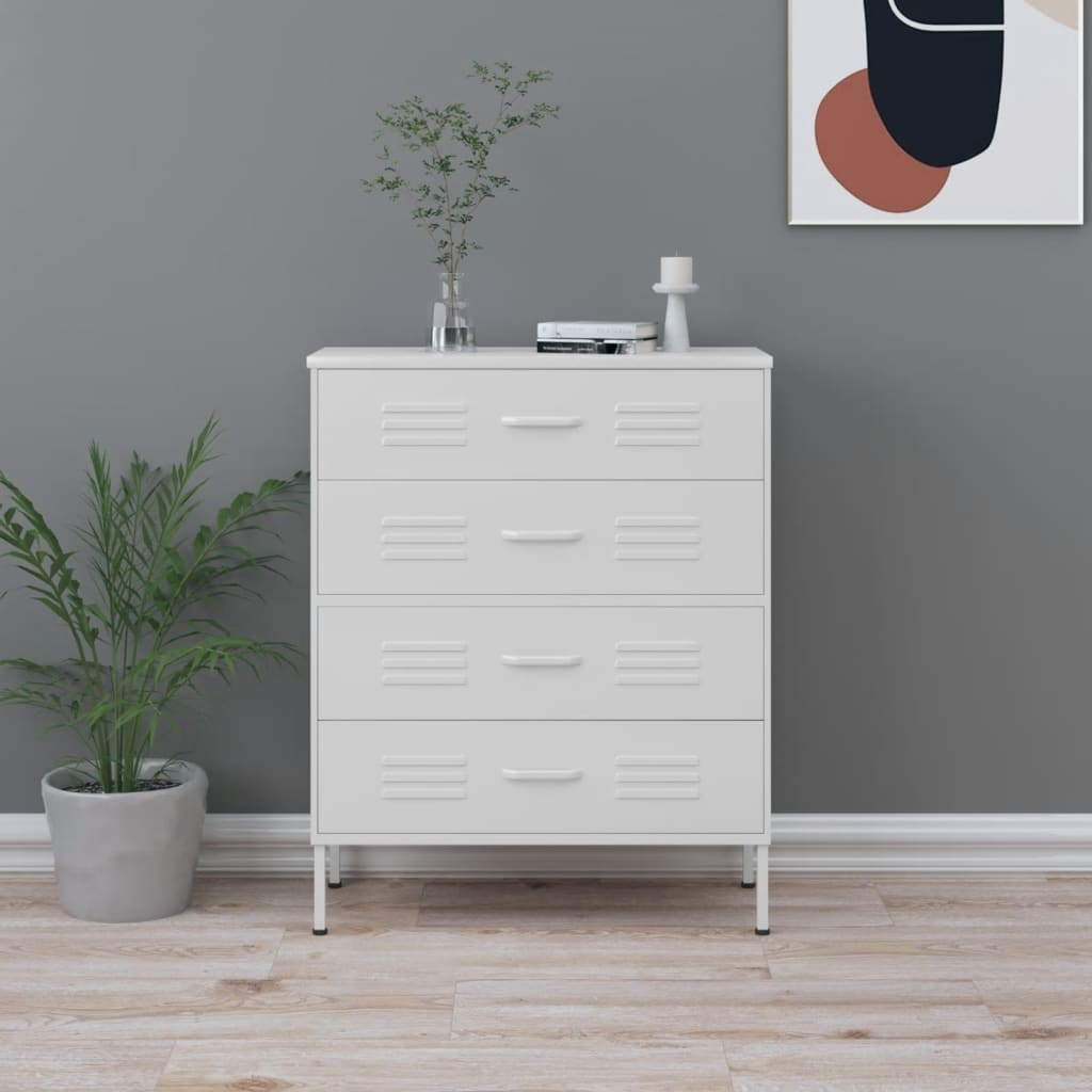 vidaXL Chest of Drawers White 80x35x101.5 cm Steel - Sudd