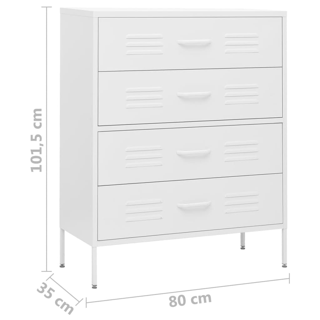 vidaXL Chest of Drawers White 80x35x101.5 cm Steel - Sudd