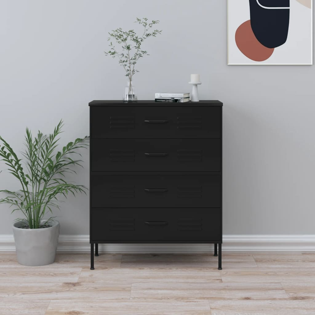 vidaXL Chest of Drawers Black 80x35x101.5 cm Steel - Sudd