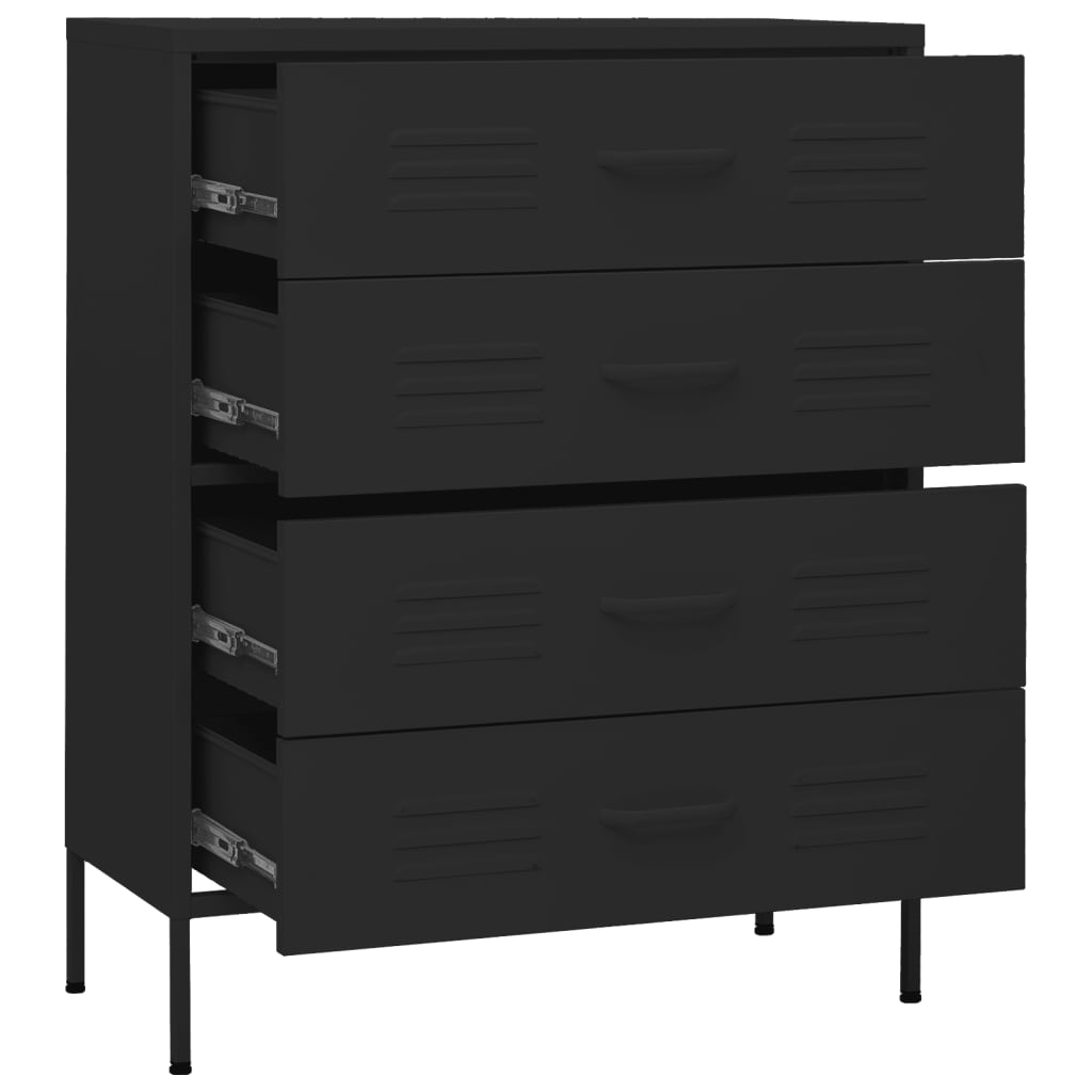 vidaXL Chest of Drawers Black 80x35x101.5 cm Steel - Sudd