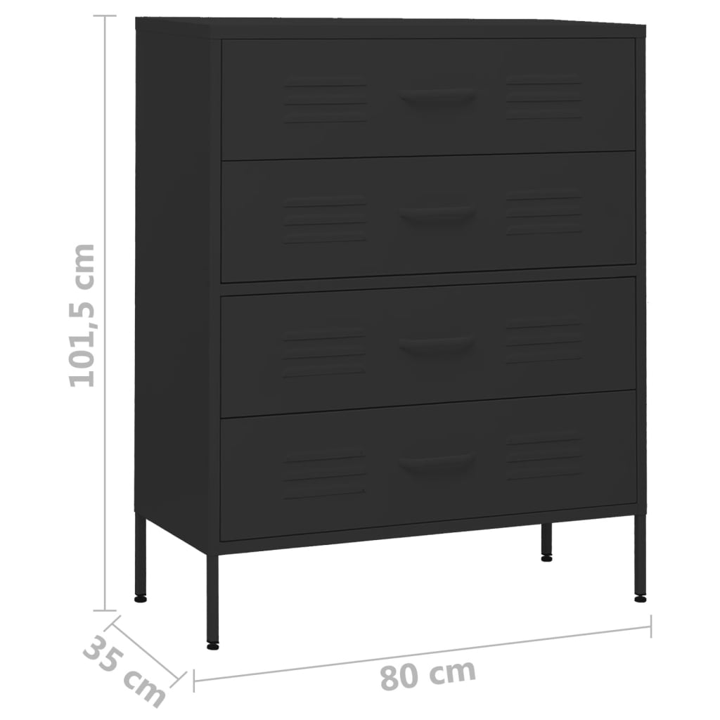 vidaXL Chest of Drawers Black 80x35x101.5 cm Steel - Sudd