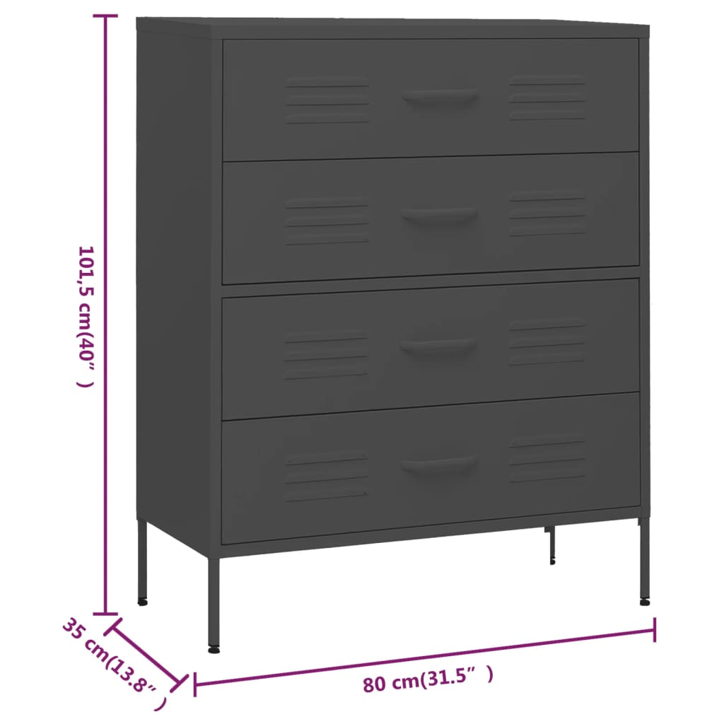 vidaXL Chest of Drawers Anthracite 80x35x101.5 cm Steel - Sudd