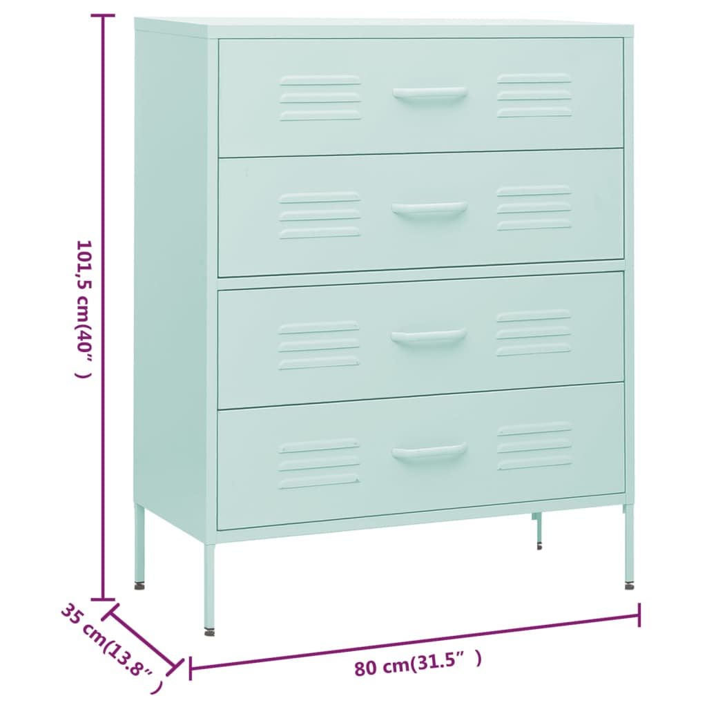 vidaXL Chest of Drawers Mint 80x35x101.5 cm Steel - Sudd