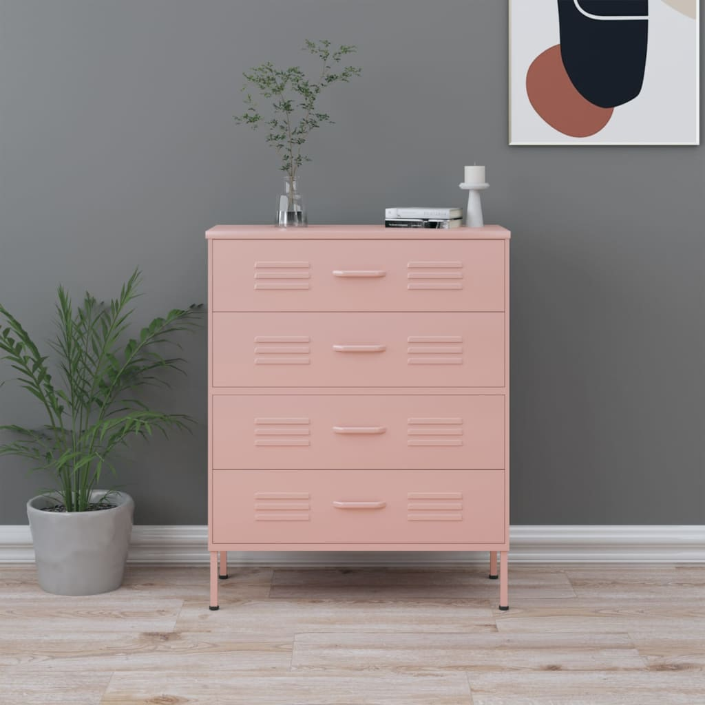 vidaXL Chest of Drawers Pink 80x35x101.5 cm Steel - Sudd