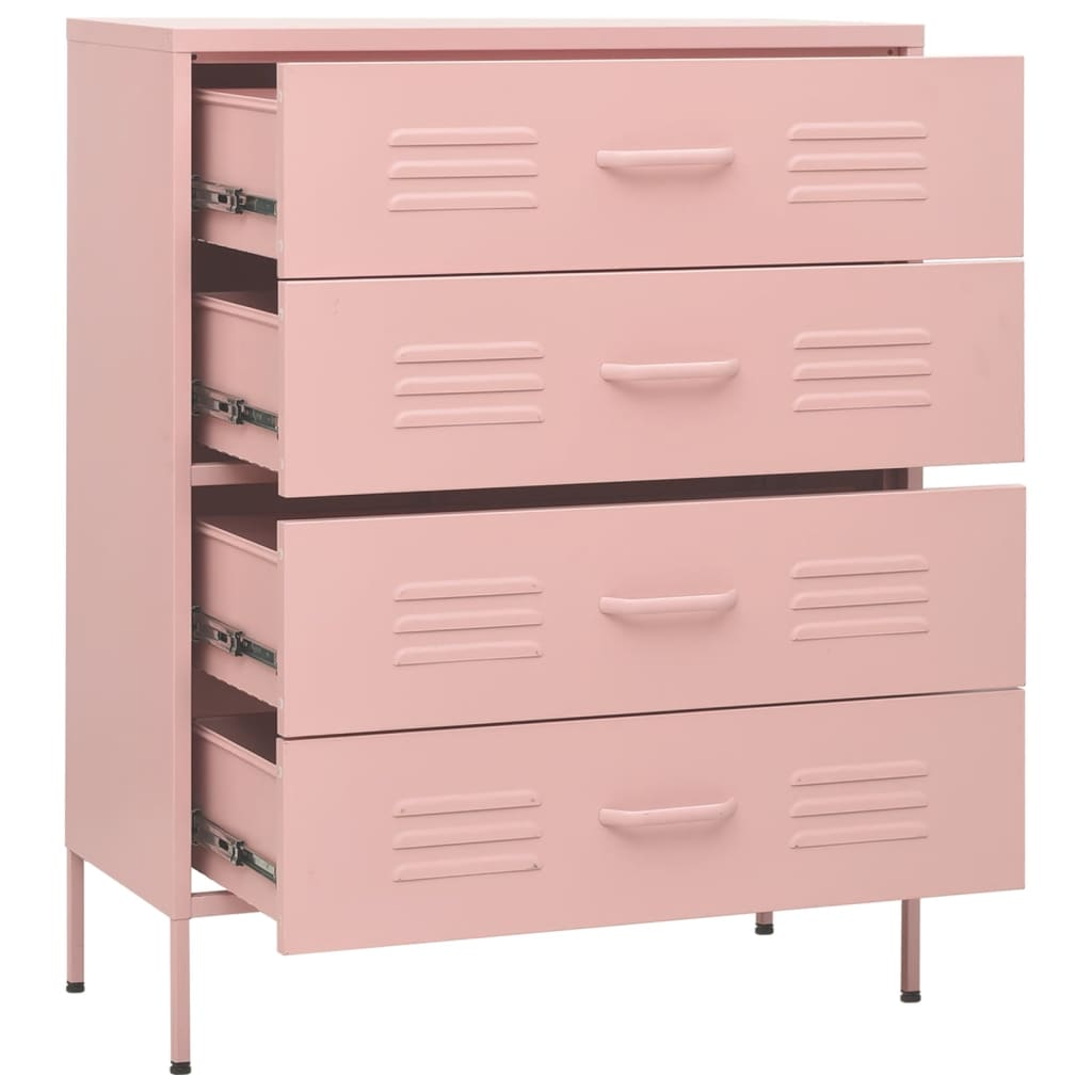 vidaXL Chest of Drawers Pink 80x35x101.5 cm Steel - Sudd