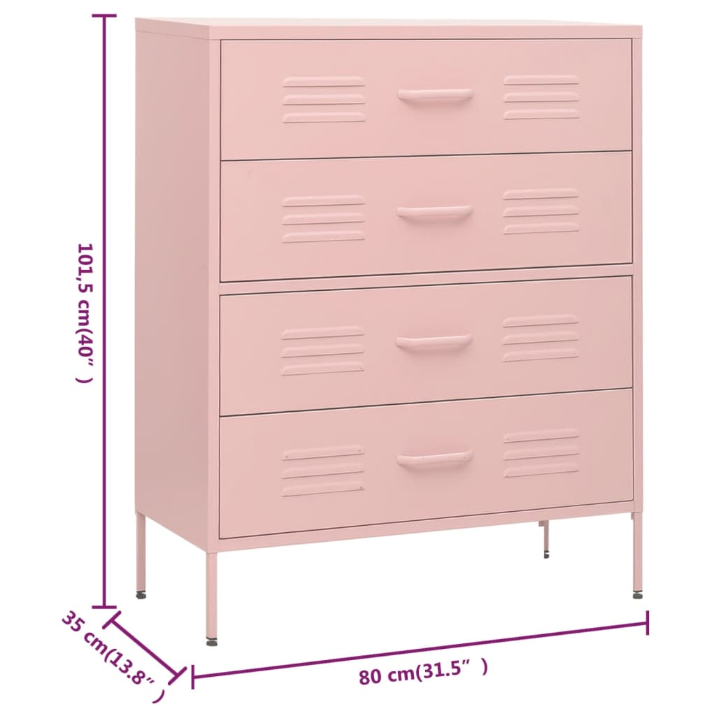 vidaXL Chest of Drawers Pink 80x35x101.5 cm Steel - Sudd