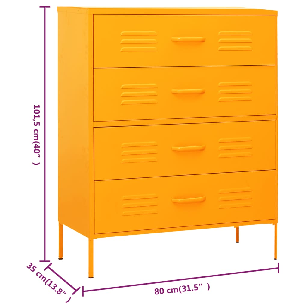 vidaXL Chest of Drawers Mustard Yellow 80x35x101.5 cm Steel - Sudd