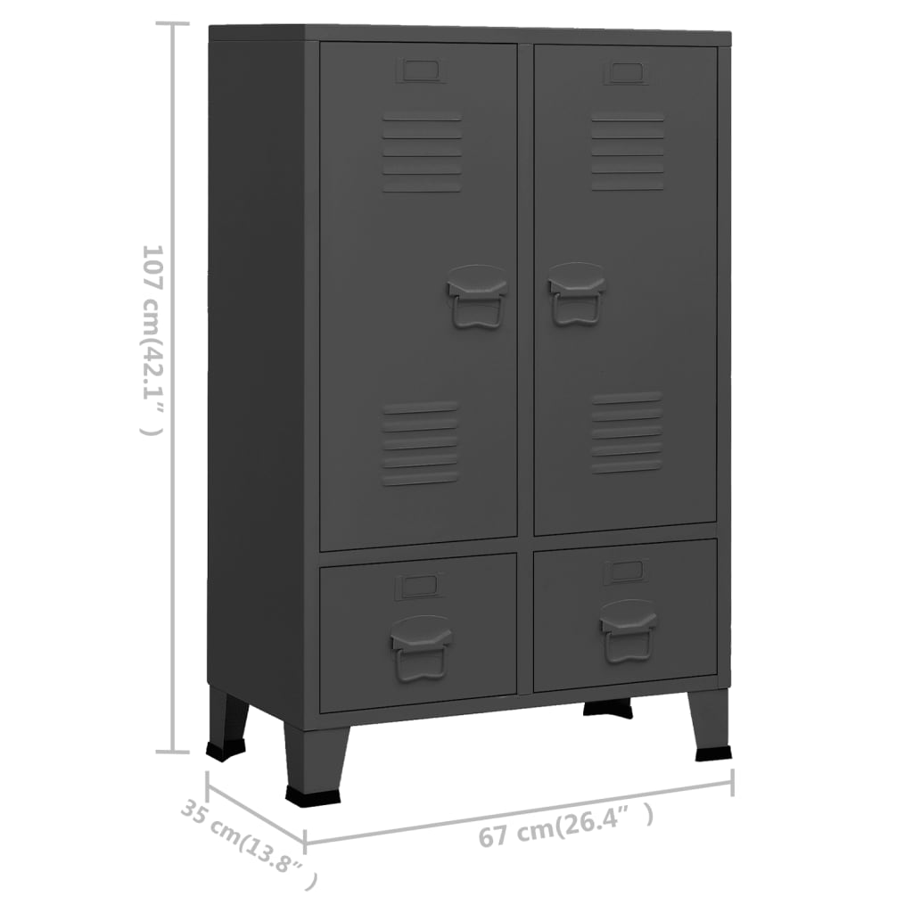 vidaXL Industrial Wardrobe Anthracite 67x35x107 cm Steel - Sudd