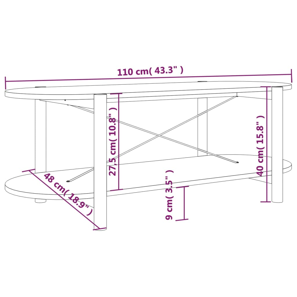 vidaXL Coffee Table 110x48x40 cm Engineered Wood - Sudd