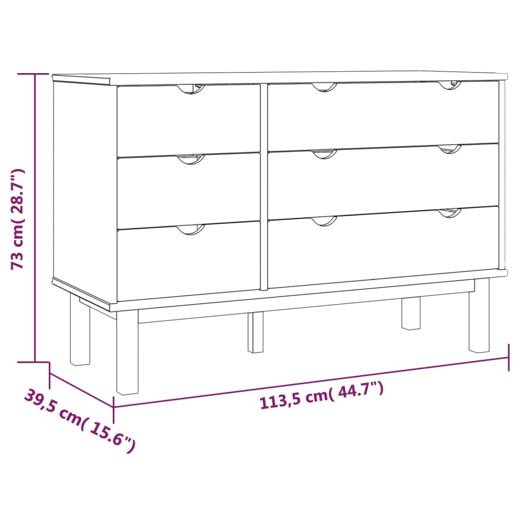 vidaXL Drawer Cabinet OTTA Brown&Grey 111x43x73.5cm Solid Wood Pine - Sudd