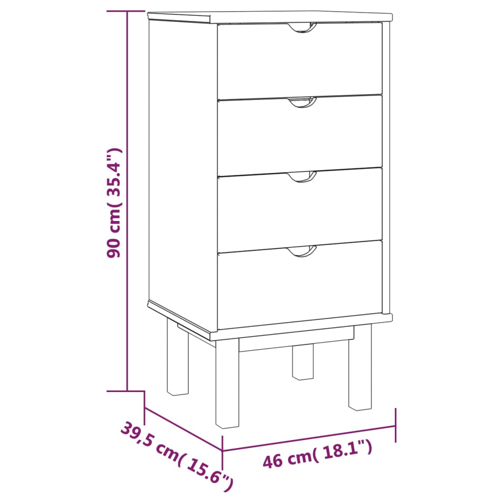 vidaXL Drawer Cabinet OTTA 45x39x90cm Solid Wood Pine - Sudd