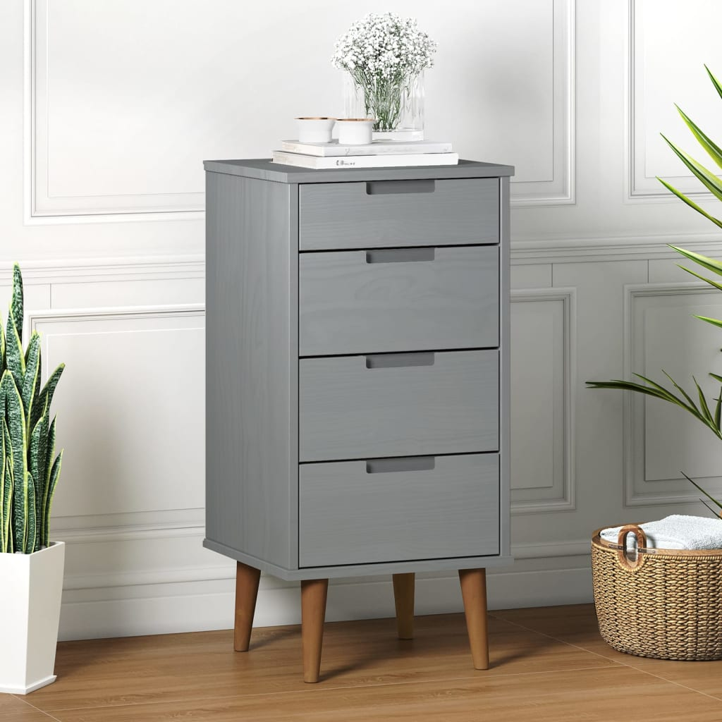 vidaXL Drawer Cabinet MOLDE Grey 40x35x82 cm Solid Wood Pine - Sudd