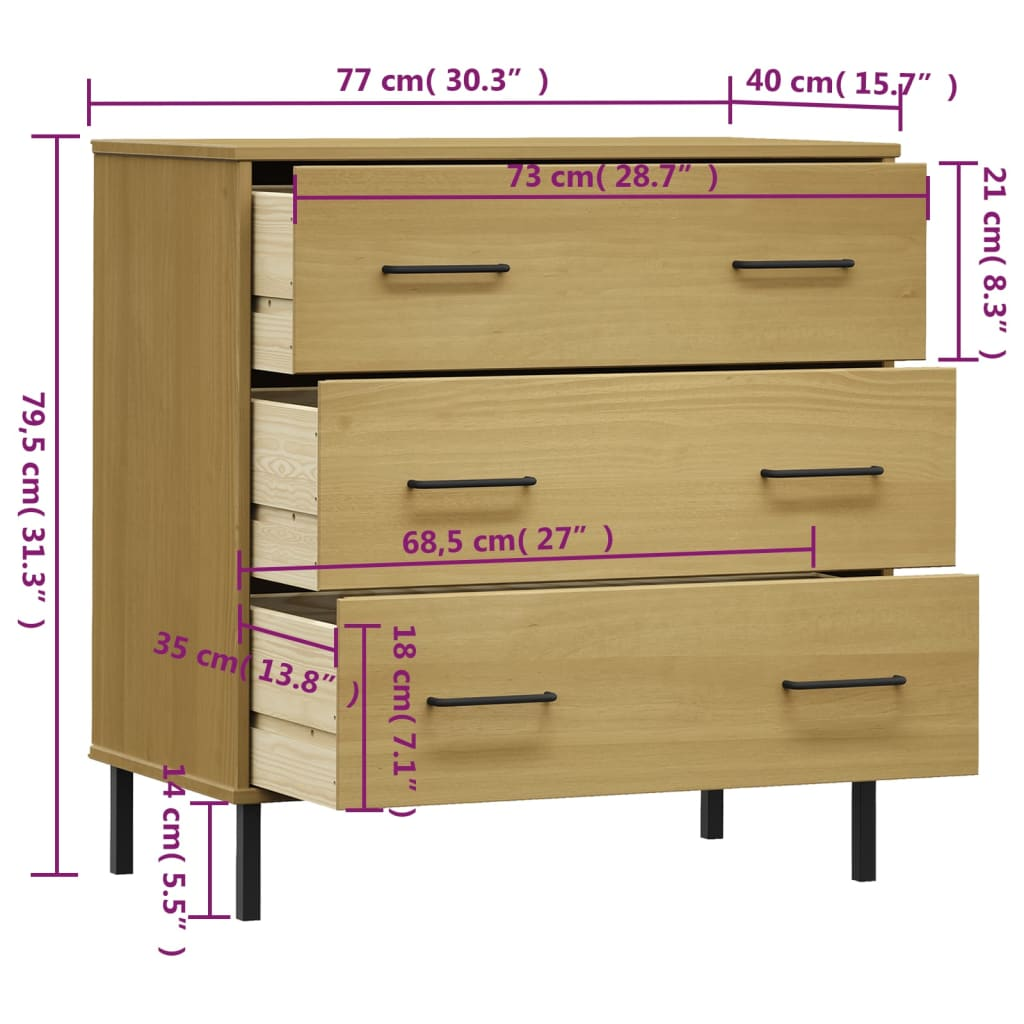 Brown Sideboard with 3 Drawers - Sudd