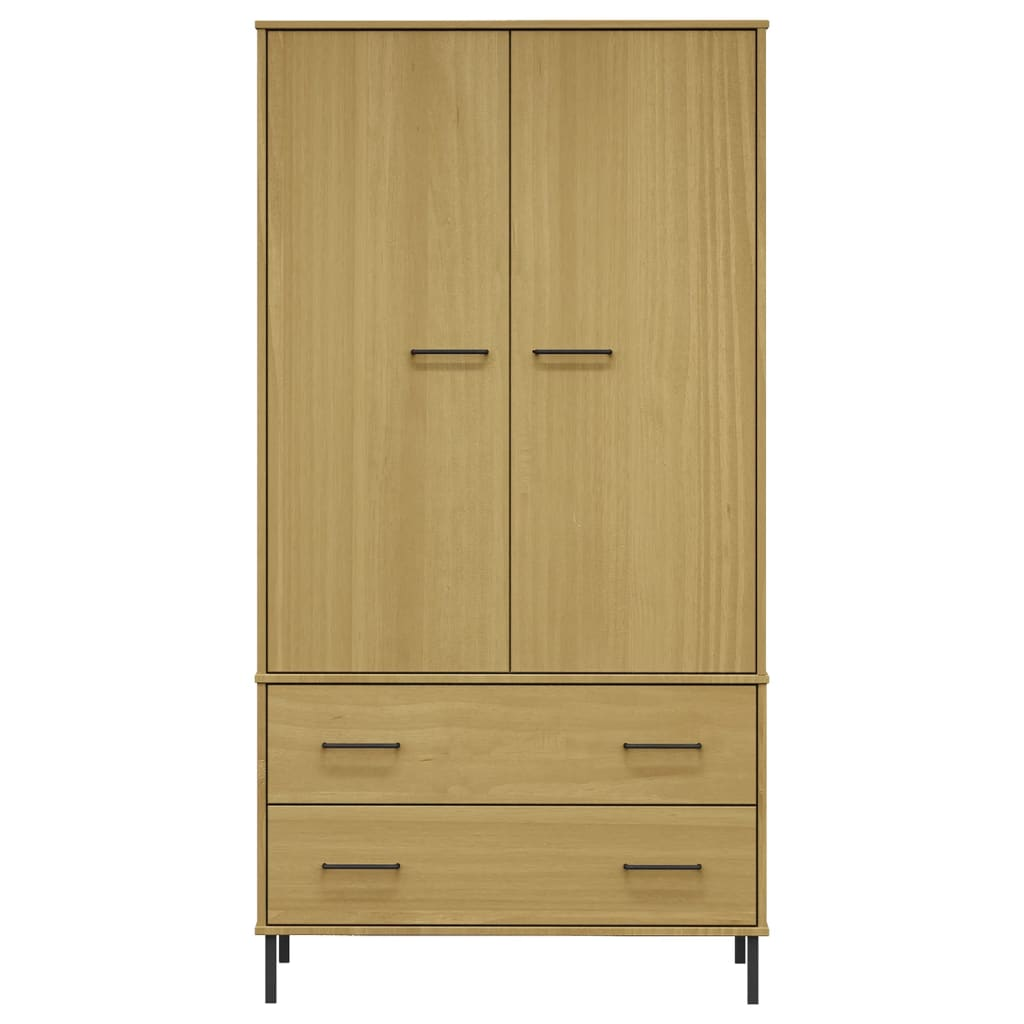 vidaXL Wardrobe with Metal Legs Brown 90x55x172.5 cm Solid Wood OSLO - Sudd