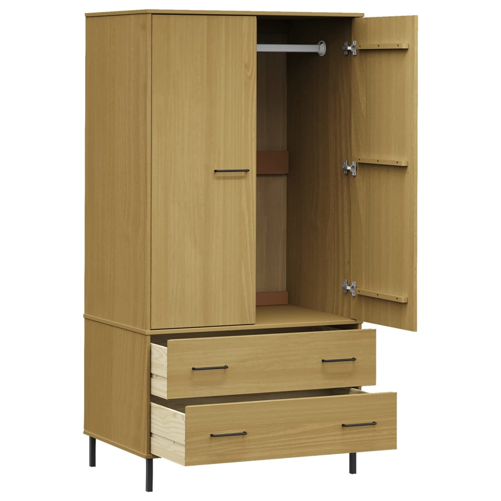 vidaXL Wardrobe with Metal Legs Brown 90x55x172.5 cm Solid Wood OSLO - Sudd