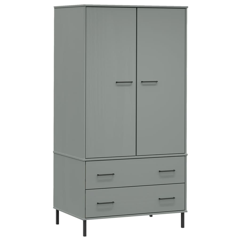 vidaXL Wardrobe with Metal Legs Grey 90x55x172.5 cm Solid Wood OSLO - Sudd