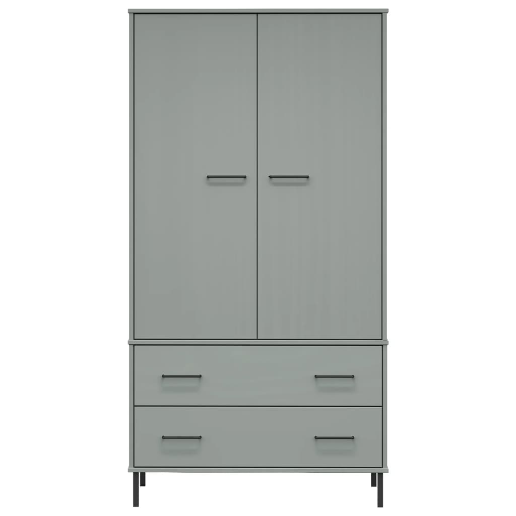 vidaXL Wardrobe with Metal Legs Grey 90x55x172.5 cm Solid Wood OSLO - Sudd