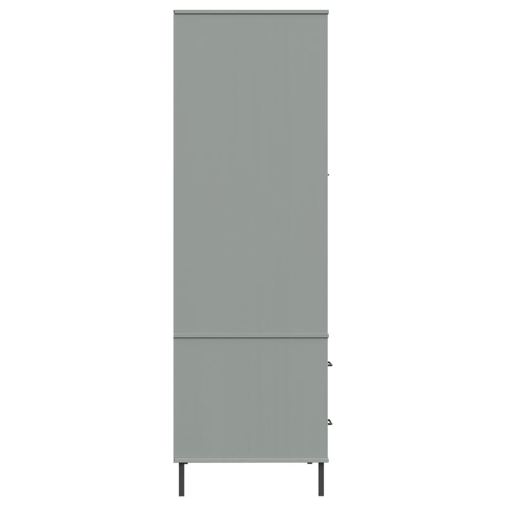 vidaXL Wardrobe with Metal Legs Grey 90x55x172.5 cm Solid Wood OSLO - Sudd