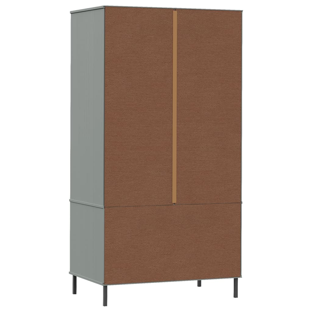 vidaXL Wardrobe with Metal Legs Grey 90x55x172.5 cm Solid Wood OSLO - Sudd