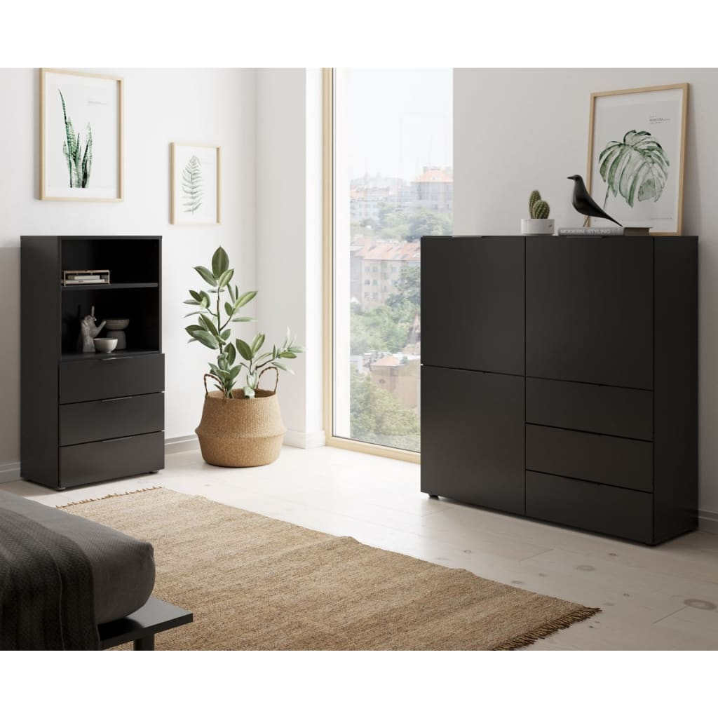 FMD Dresser with 3 Doors and 3 Drawers Black - Sudd