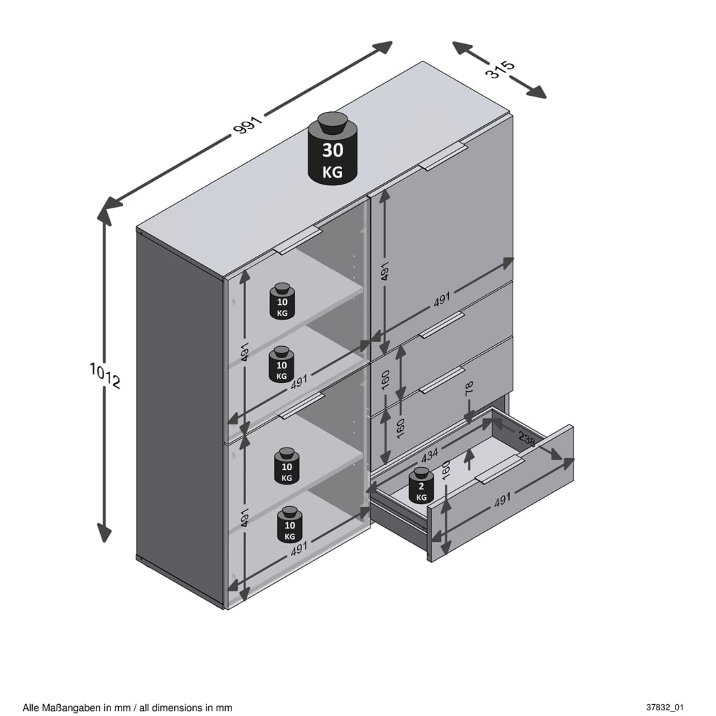 FMD Dresser with 3 Doors and 3 Drawers Black - Sudd