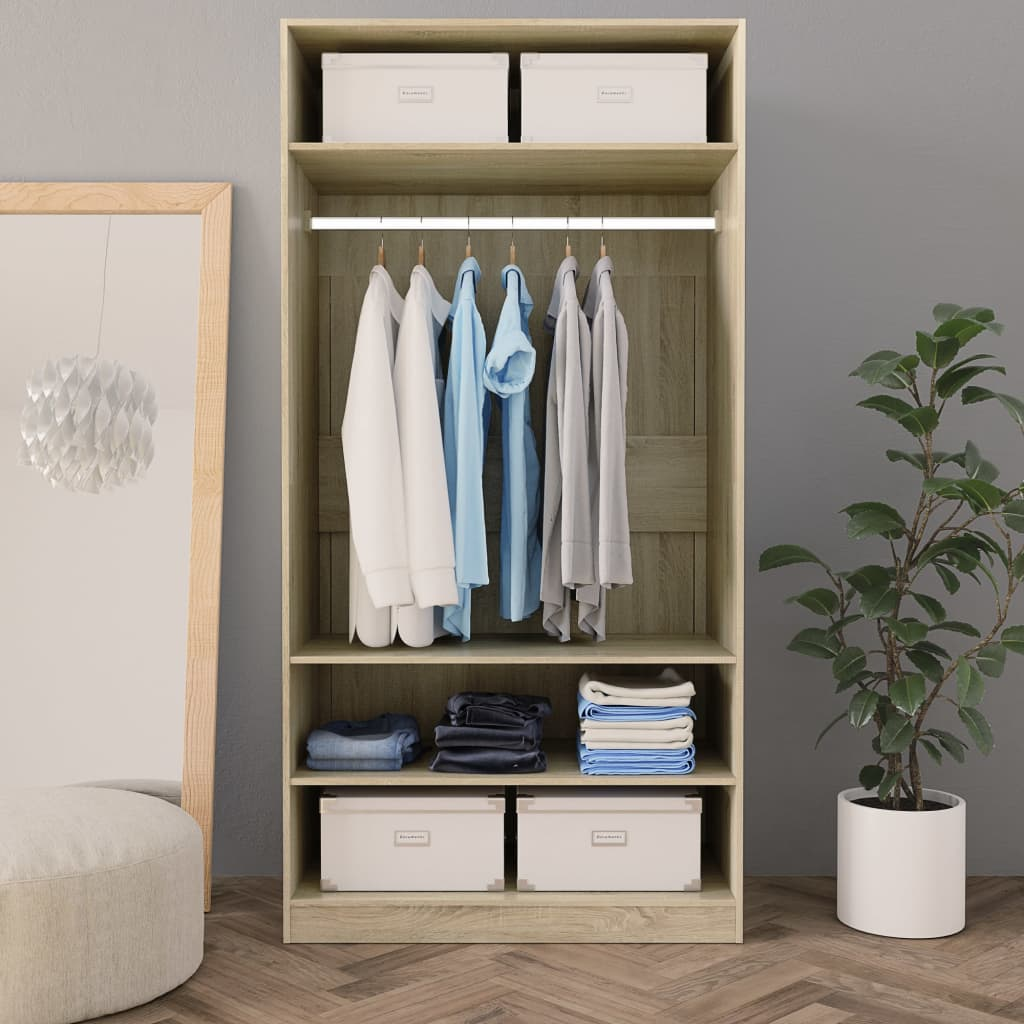 vidaXL Wardrobe Sonoma Oak 100x50x200 cm Engineered Wood - Sudd