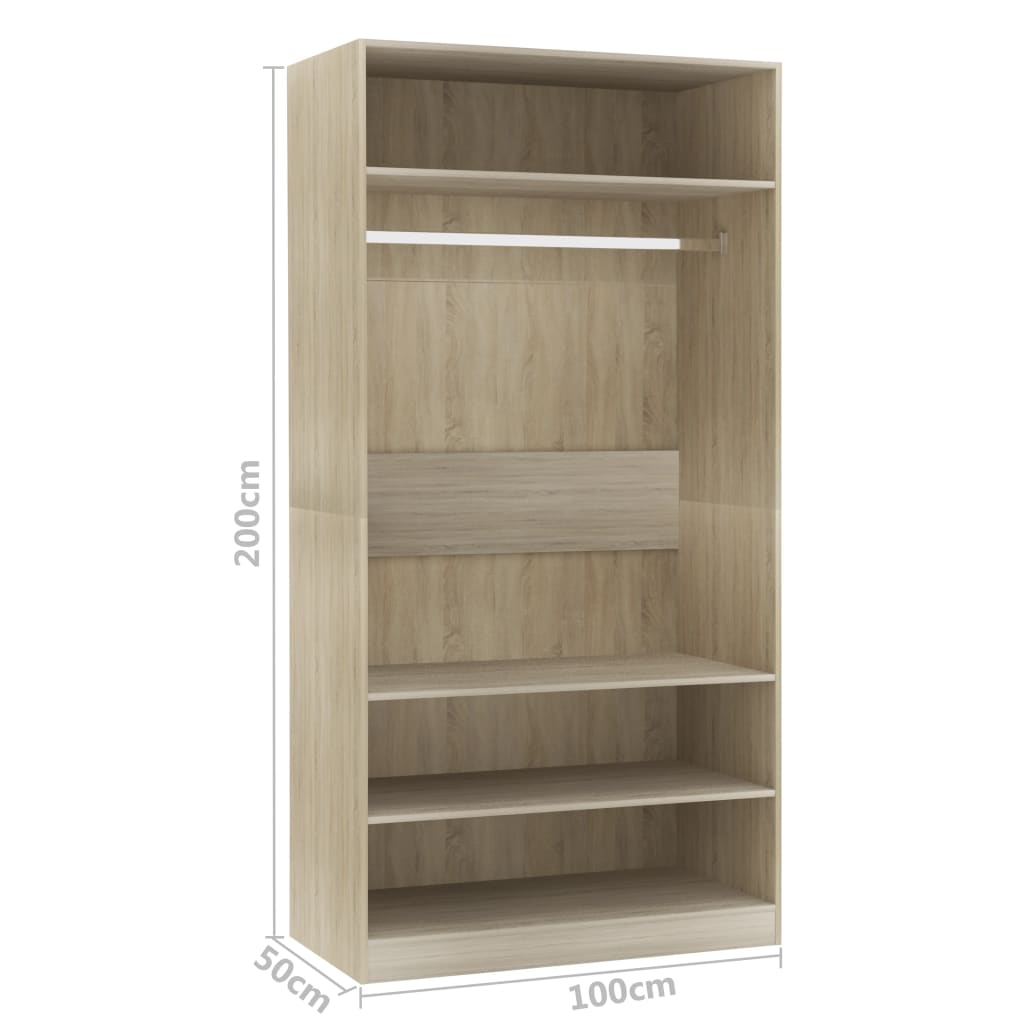 vidaXL Wardrobe Sonoma Oak 100x50x200 cm Engineered Wood - Sudd