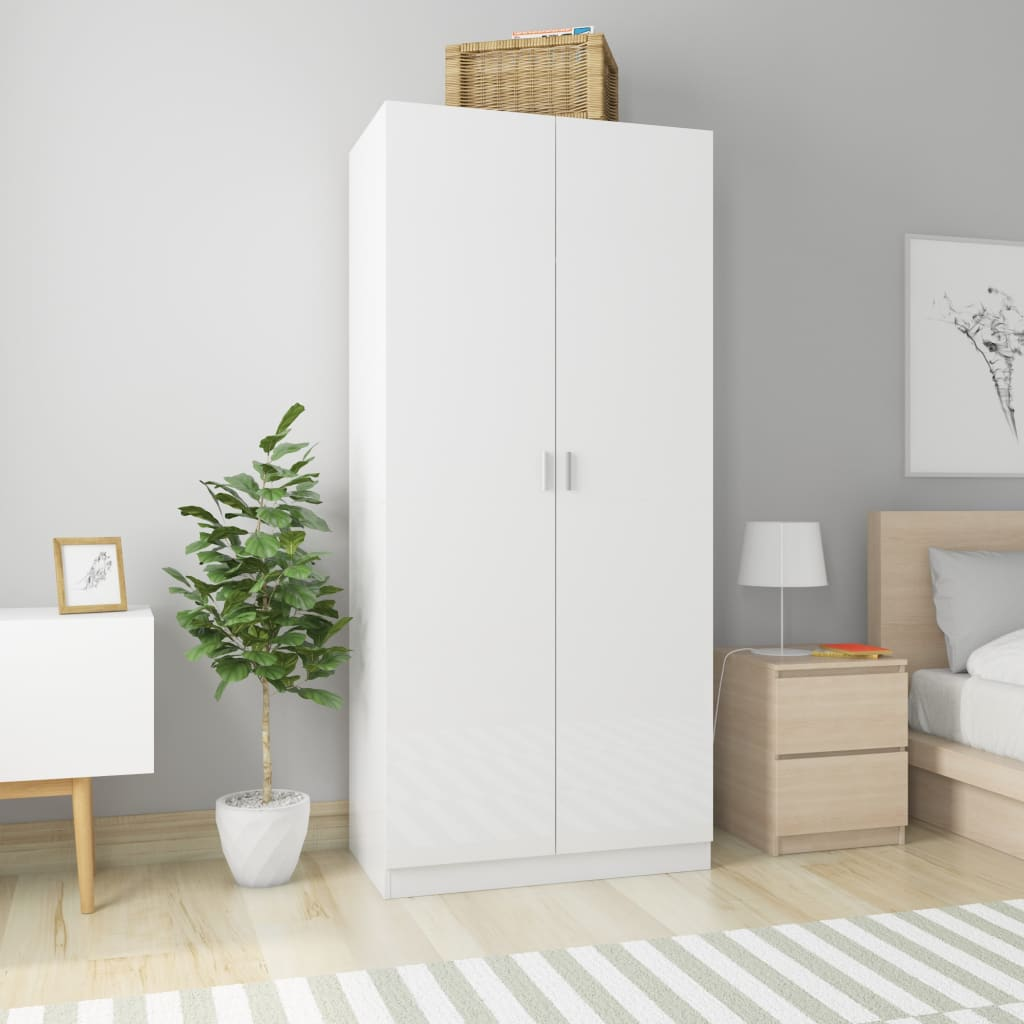 vidaXL Wardrobe High Gloss White 90x52x200 cm Engineered Wood - Sudd