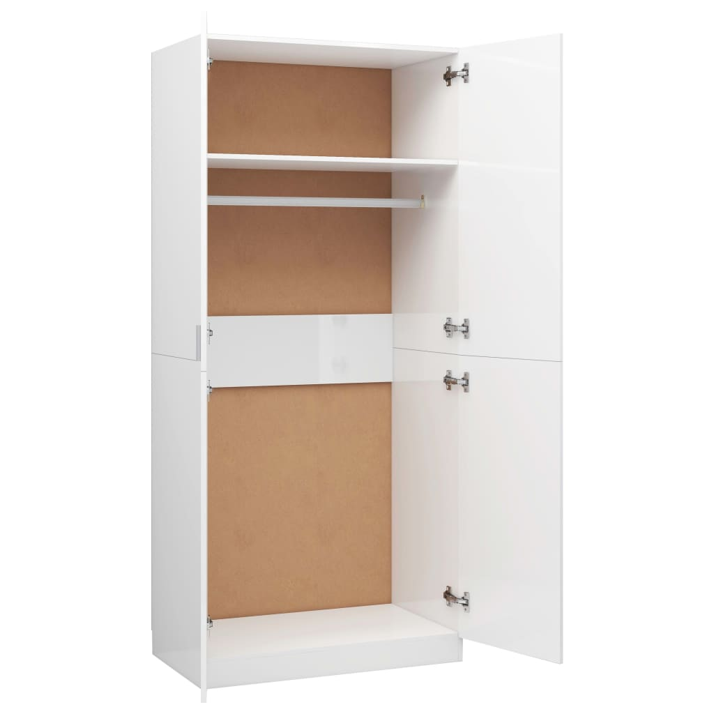 vidaXL Wardrobe High Gloss White 90x52x200 cm Engineered Wood - Sudd