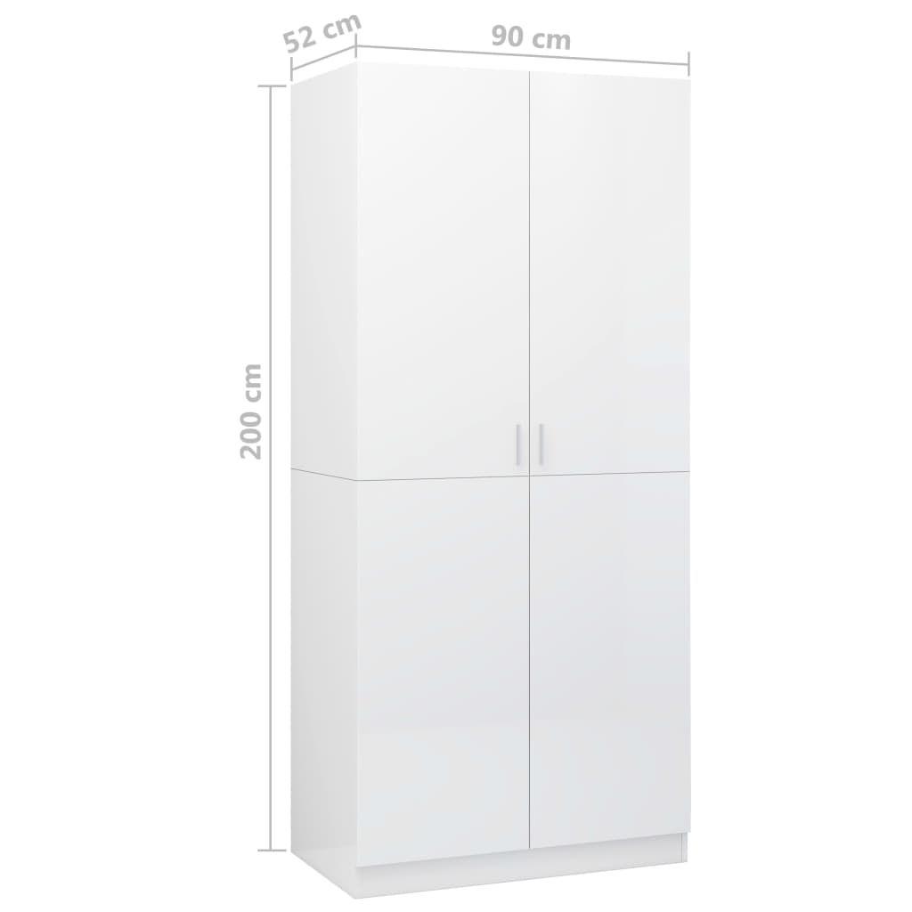 vidaXL Wardrobe High Gloss White 90x52x200 cm Engineered Wood - Sudd