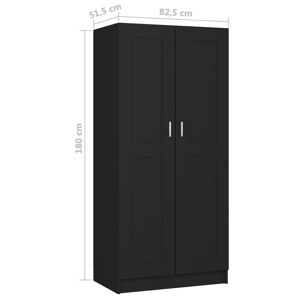 vidaXL Wardrobe Black 82.5x51.5x180 cm Engineered Wood - Sudd