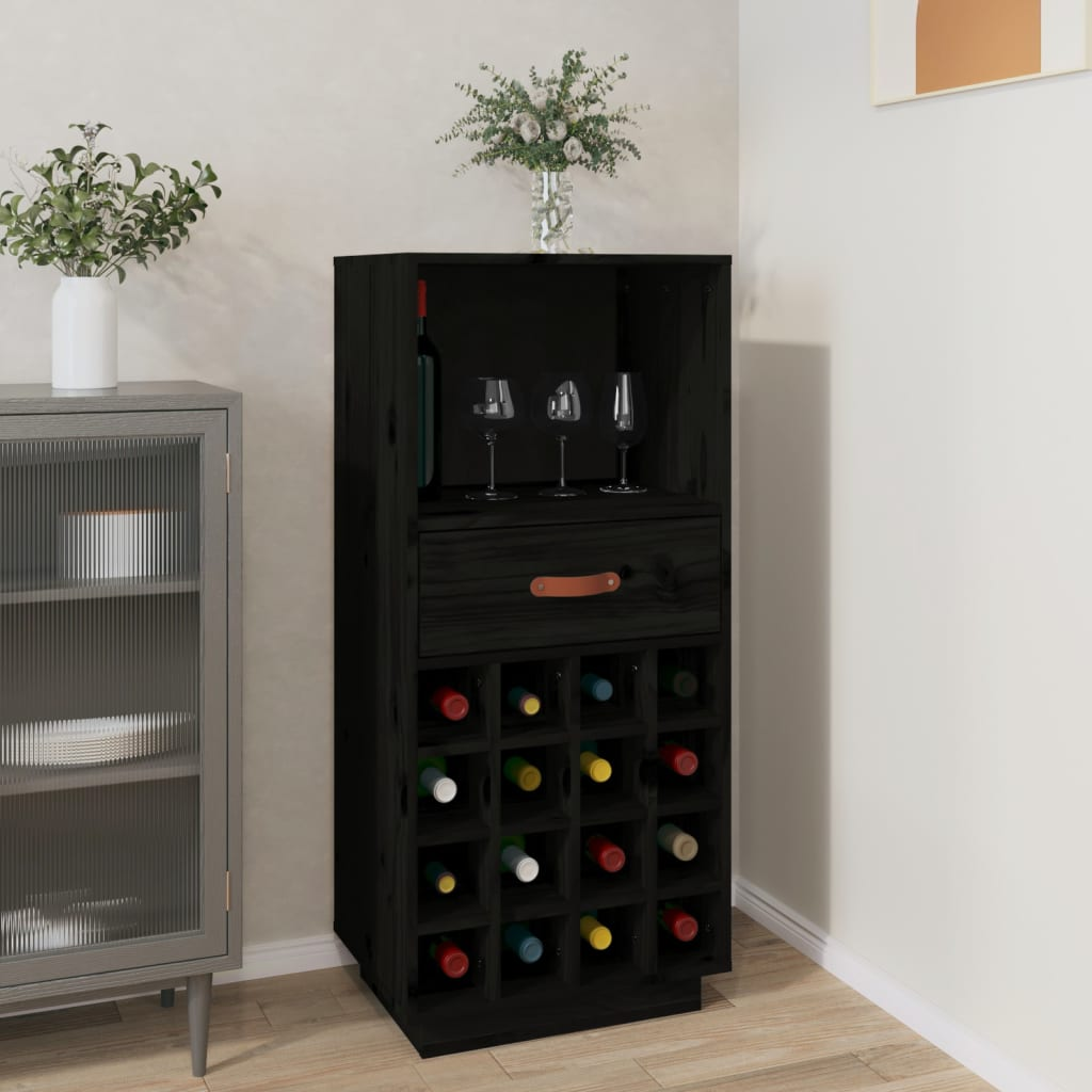 vidaXL Wine Cabinet Black 45x34x100 cm Solid Wood Pine - Sudd