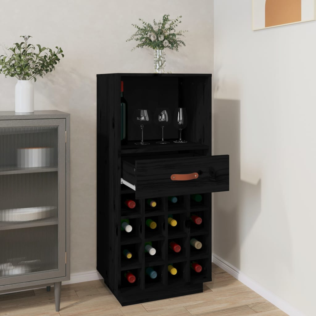 vidaXL Wine Cabinet Black 45x34x100 cm Solid Wood Pine - Sudd