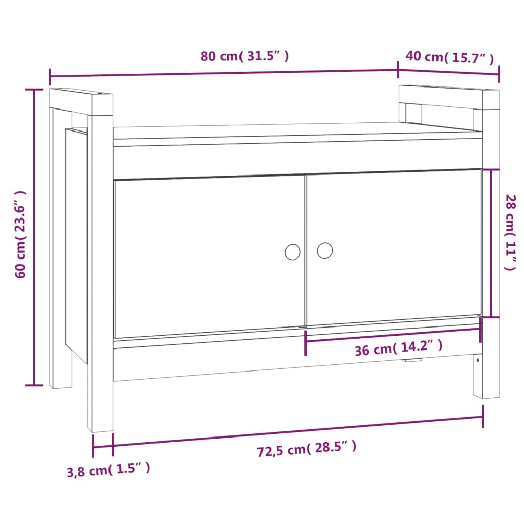 vidaXL Hall Bench White 80x40x60 cm Solid Wood Pine - Sudd