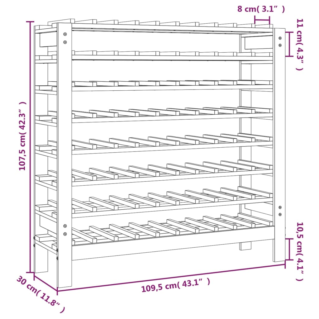 vidaXL Wine Rack 109.5x30x107.5 cm Solid Wood Pine - Sudd