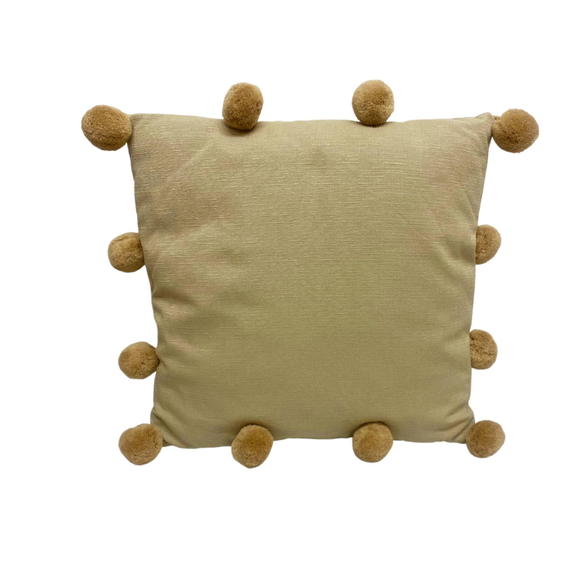 Beige Square Pompom Cushion - Fluffy Scatter Cushion for a Fun Touch to Your Sofa or Chair - Sudd