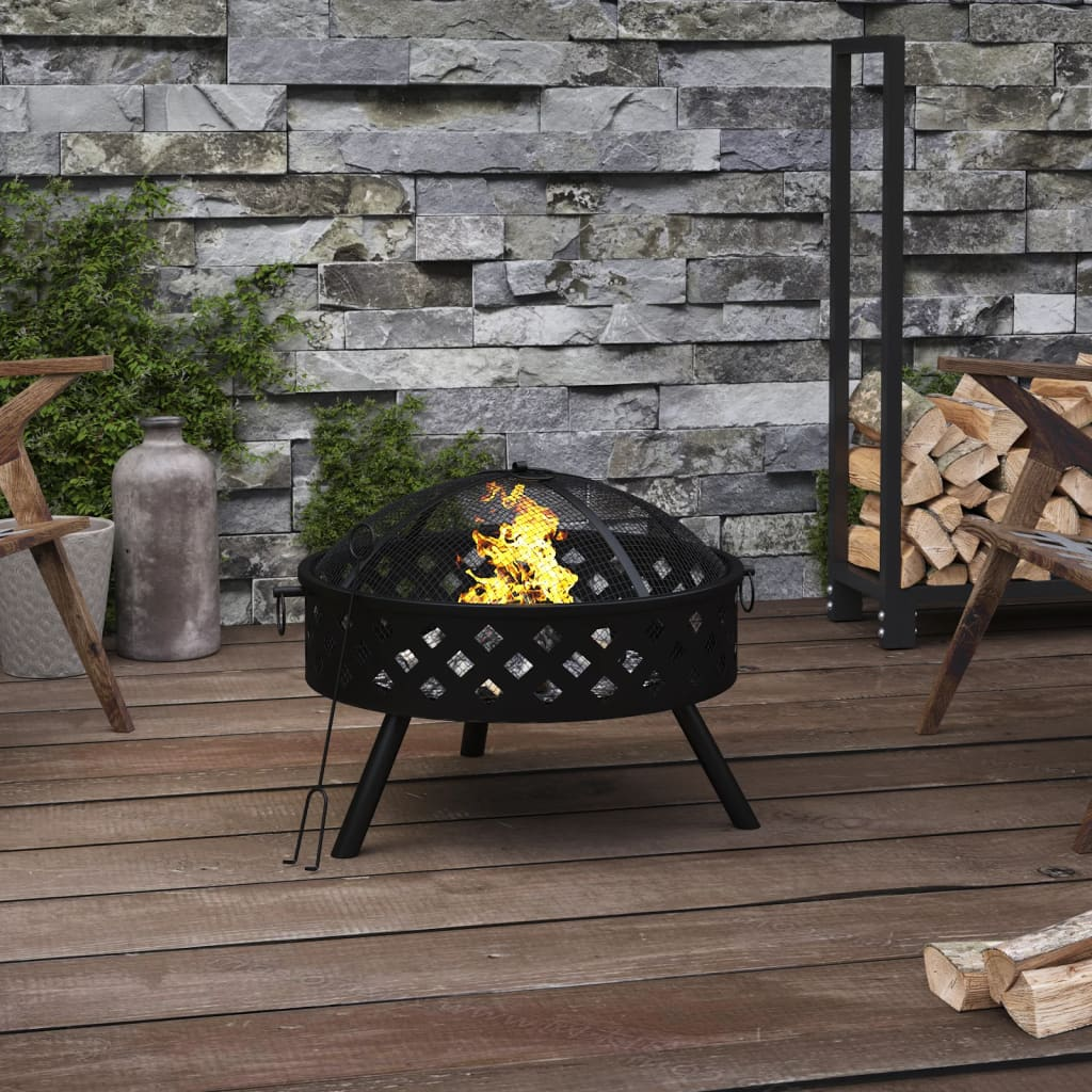 vidaXL Fire Pit with Poker 58 cm XXL Steel - Sudd