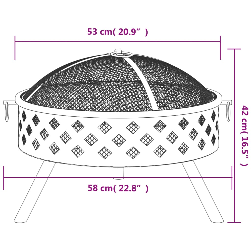 vidaXL Fire Pit with Poker 58 cm XXL Steel - Sudd