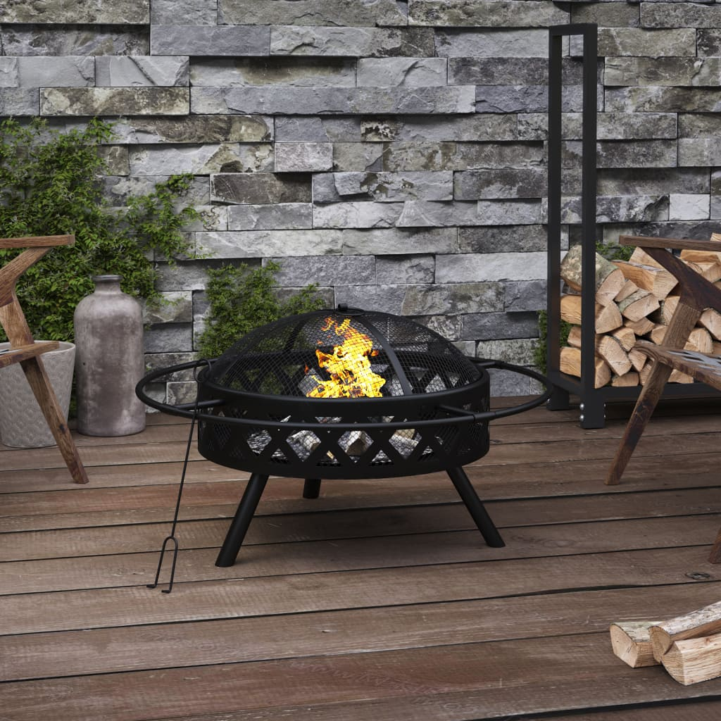 vidaXL Fire Pit with Poker 70 cm XXL Steel - Sudd