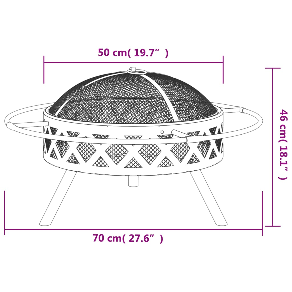 vidaXL Fire Pit with Poker 70 cm XXL Steel - Sudd