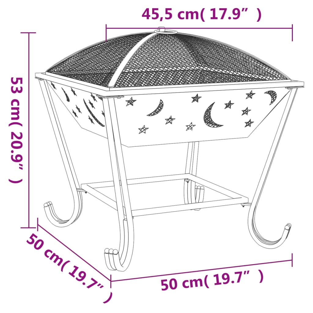 vidaXL Fire Pit with Poker 50 cm XXL Steel - Sudd