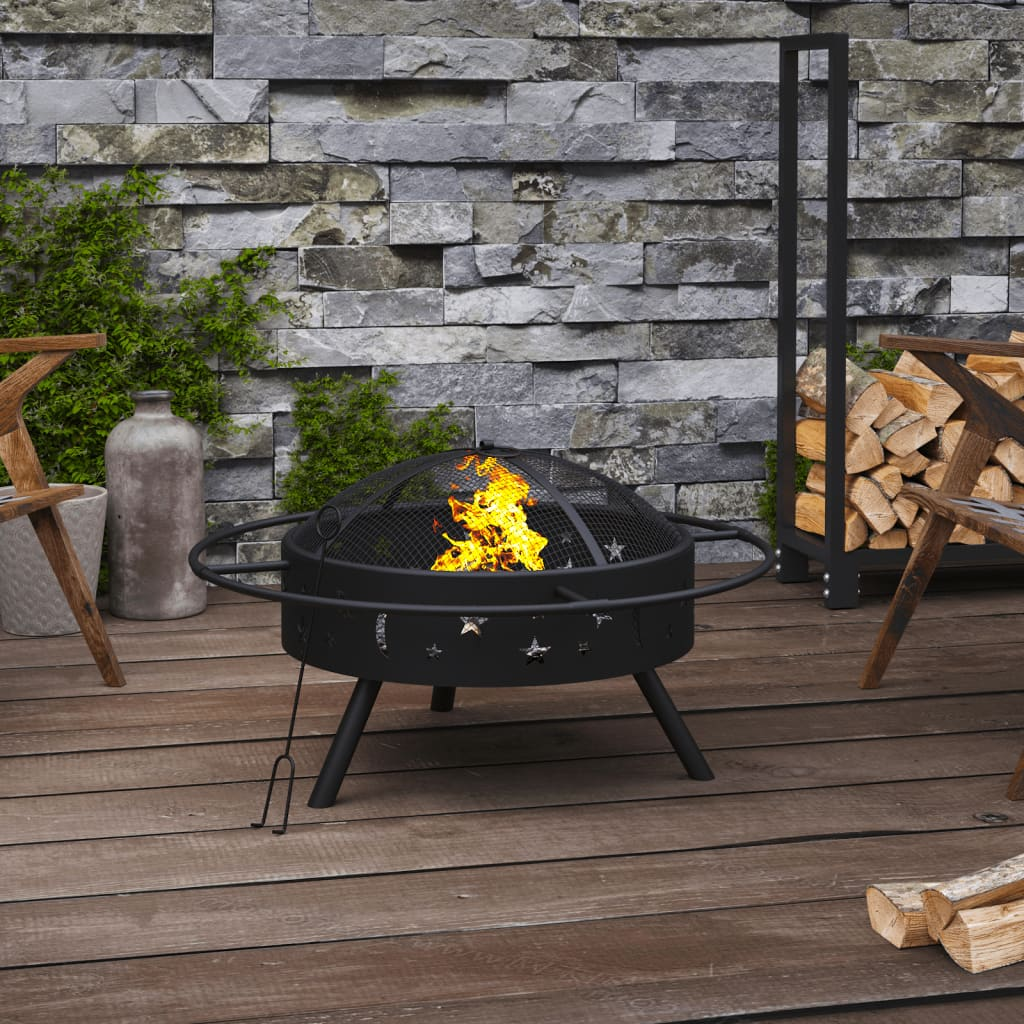 vidaXL Fire Pit with Poker 70 cm XXL Steel - Sudd