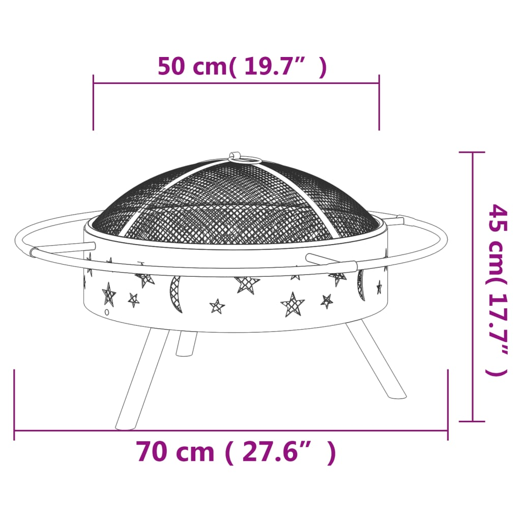 vidaXL Fire Pit with Poker 70 cm XXL Steel - Sudd