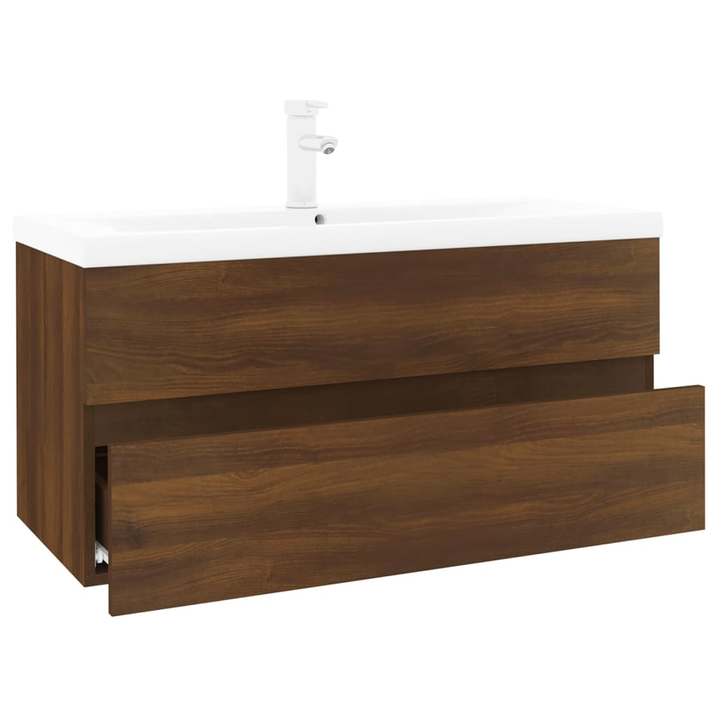 vidaXL Sink Cabinet with Built-in Basin Brown Oak Engineered Wood - Sudd